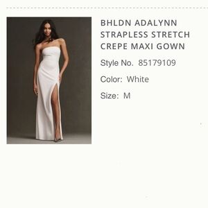 New BHLDN Strapless Crepe Maxi Gown in White with High Slit